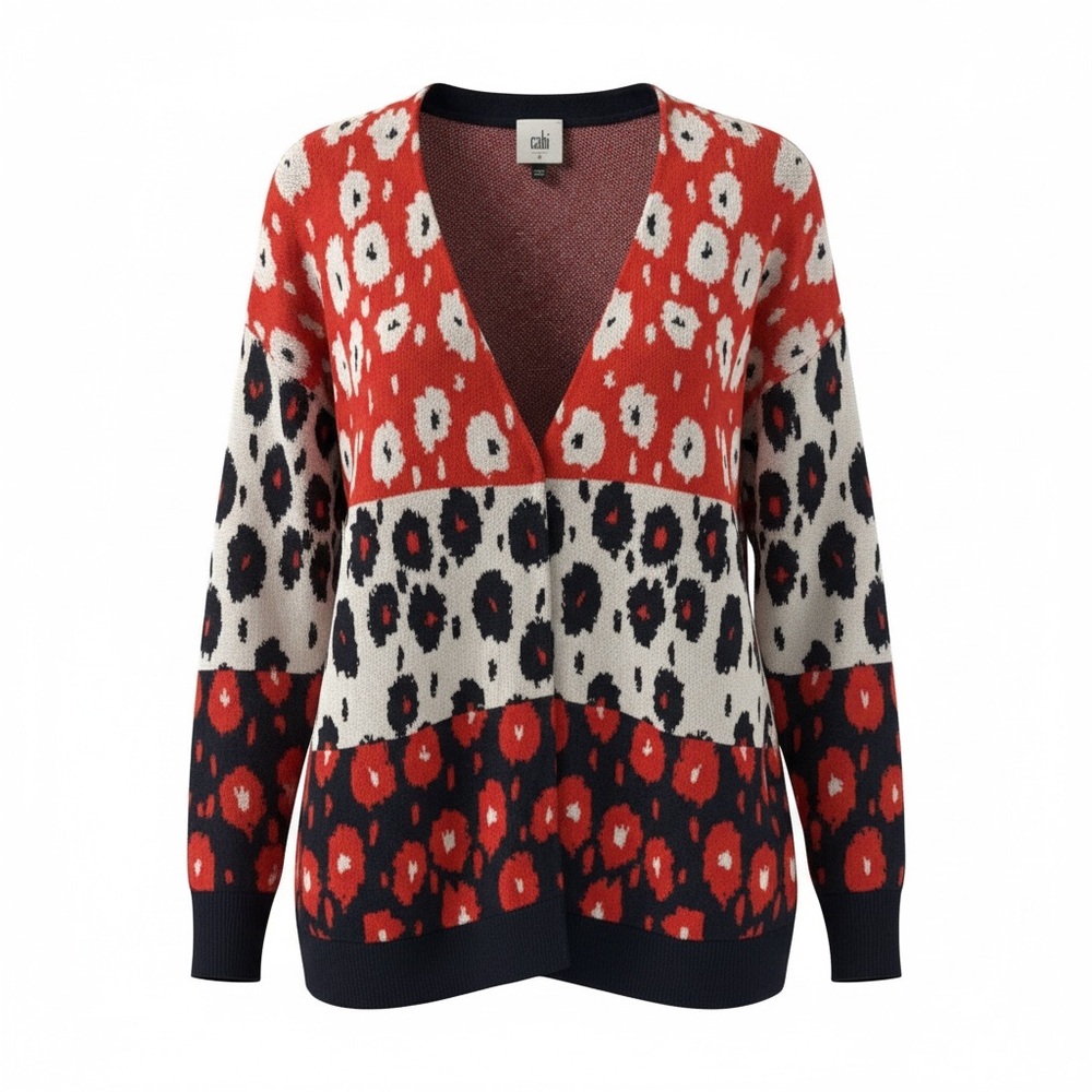 CAbi Red and Black V-Neck Sweater